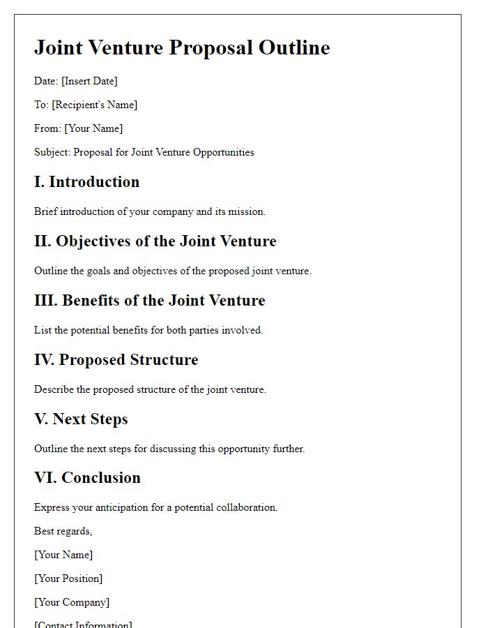 Letter template of outline for joint venture possibilities.