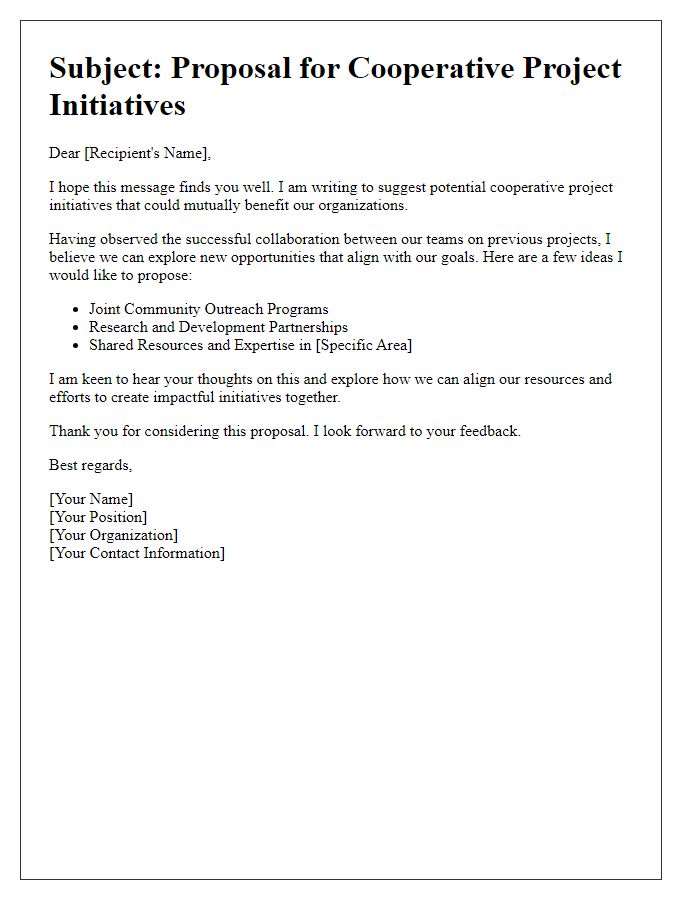 Letter template of suggestion for cooperative project initiatives.