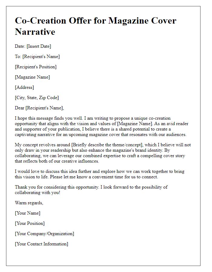 Letter template of co-creation offer for magazine cover narrative.