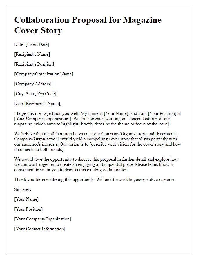 Letter template of collaboration proposal for magazine cover story.