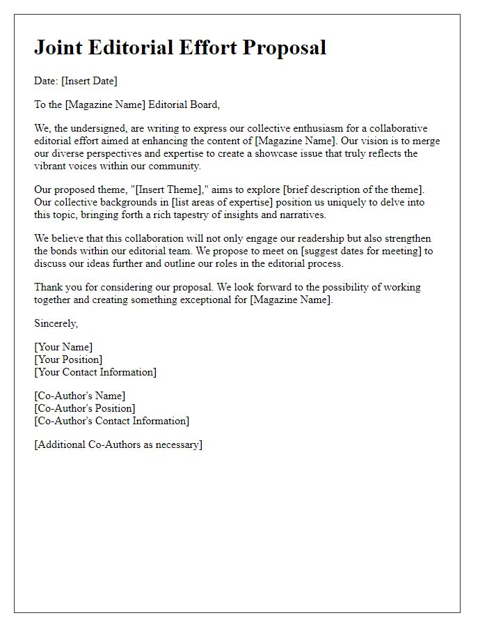 Letter template of joint editorial effort for magazine showcase.