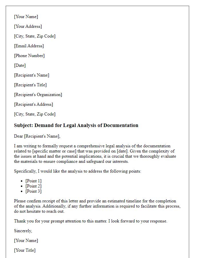 Letter template of demand for legal analysis of documentation.