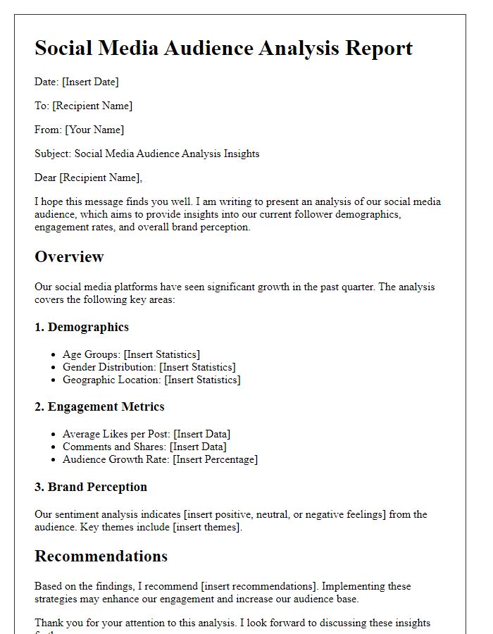 Letter template of a social media audience analysis.