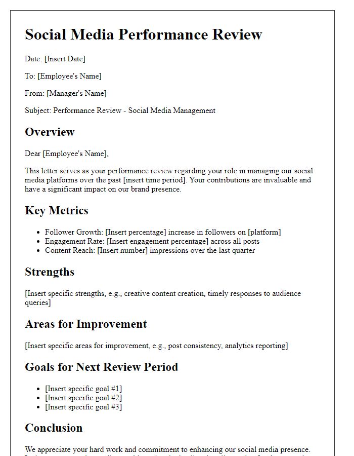 Letter template of a social media performance review.