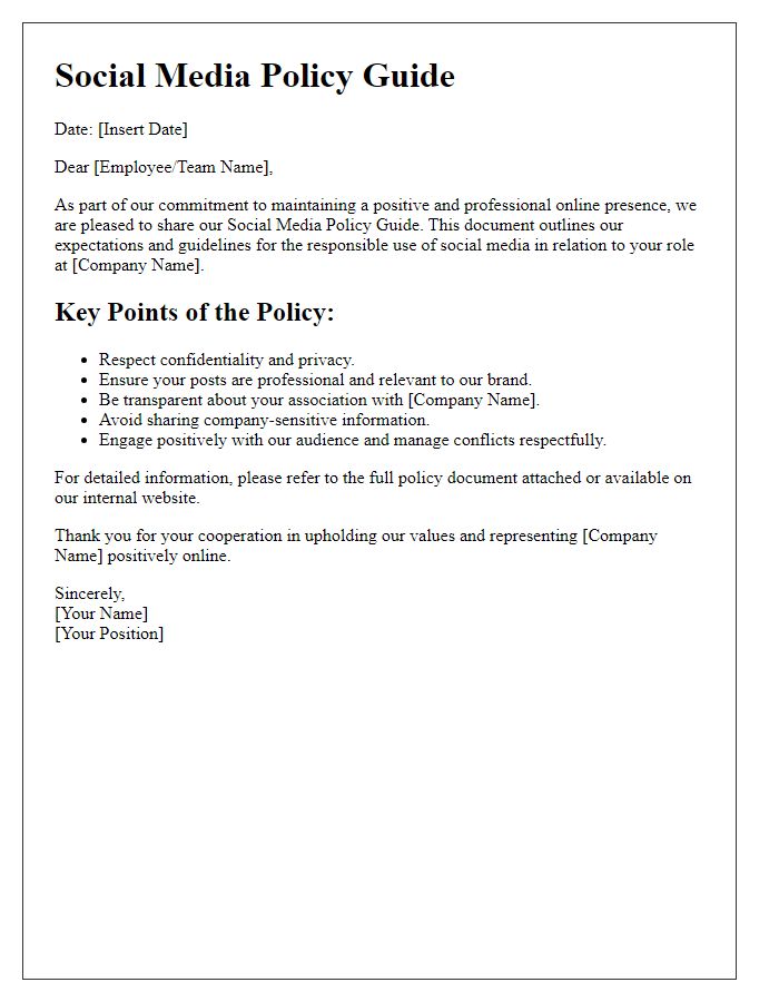 Letter template of a social media policy guide.