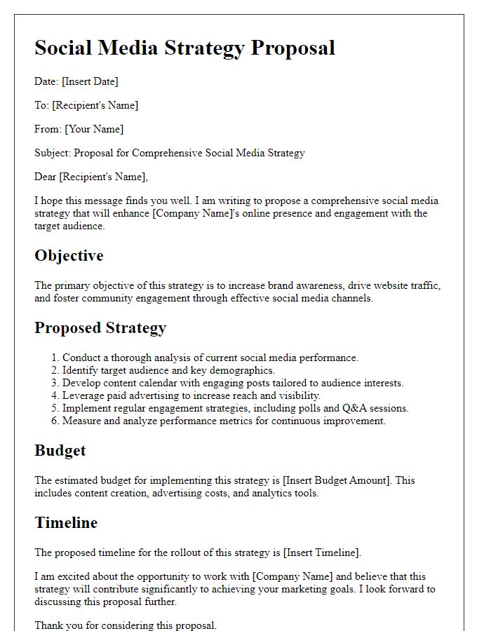 Letter template of a social media strategy proposal.