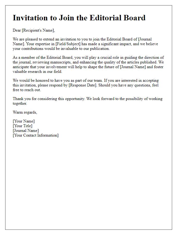 Letter template of Editorial Board Membership Invitation.