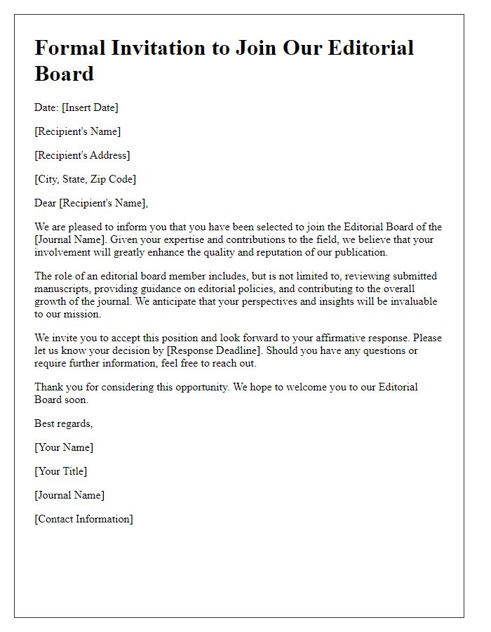 Letter template of Formal Invitation to Editorial Board Position.