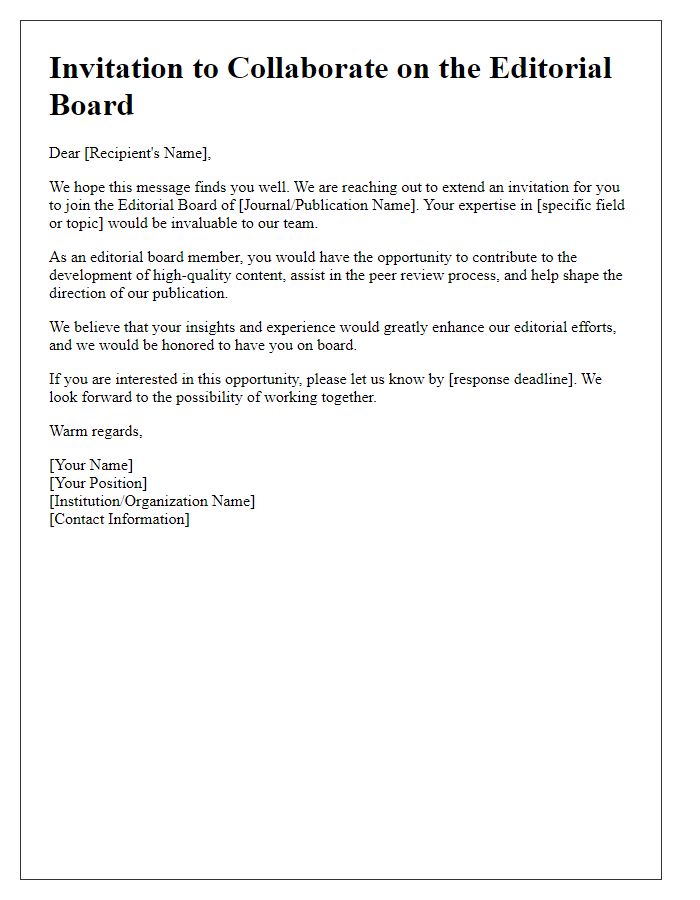 Letter template of Invitation to Collaborate on the Editorial Board.