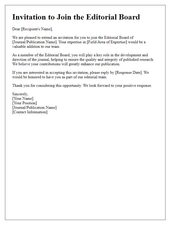 Letter template of Invitation to Join the Editorial Board.