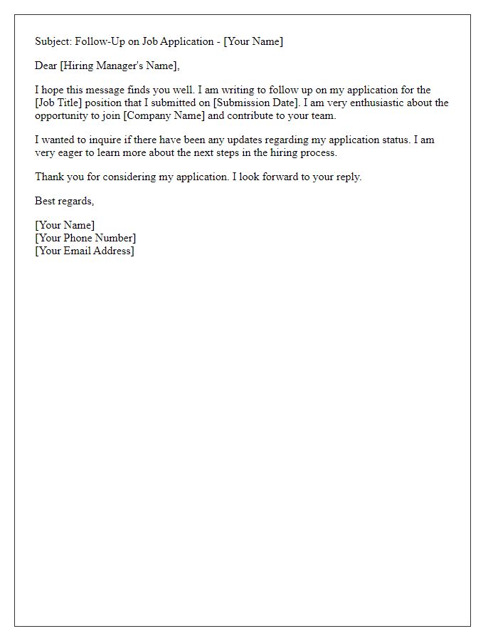 Letter template of follow-up email for job application response