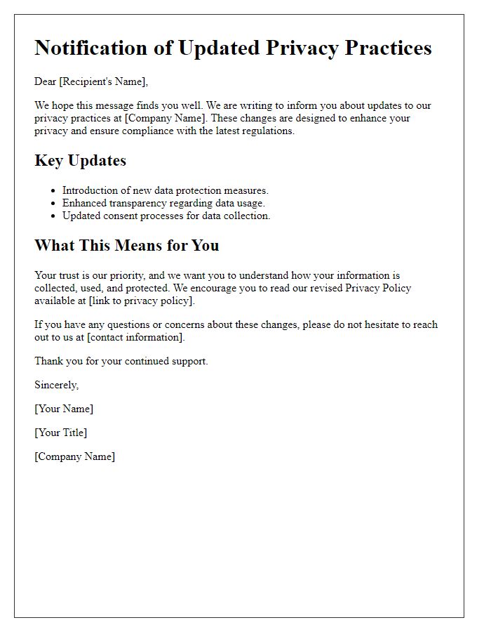 Letter template of explanation for updated privacy practices.