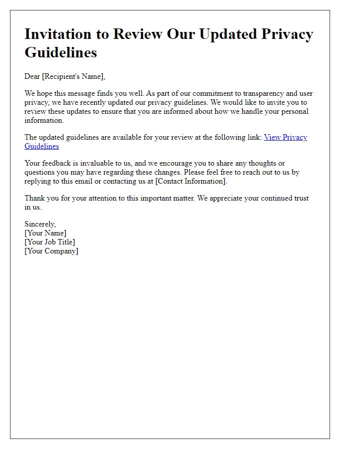 Letter template of invitation to review our updated privacy guidelines.