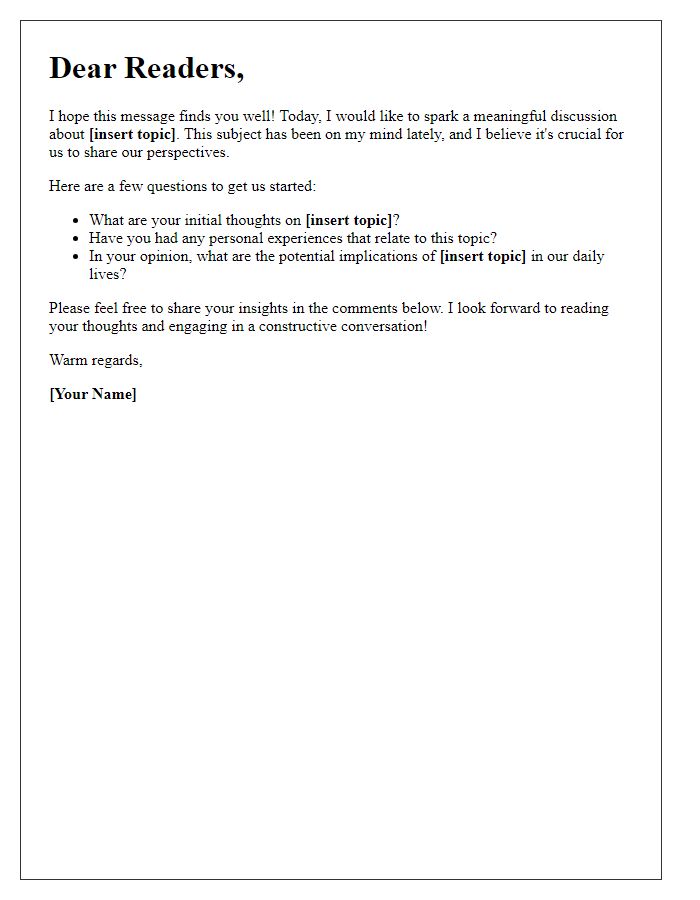 Letter template of discussion prompt for engaging readers.