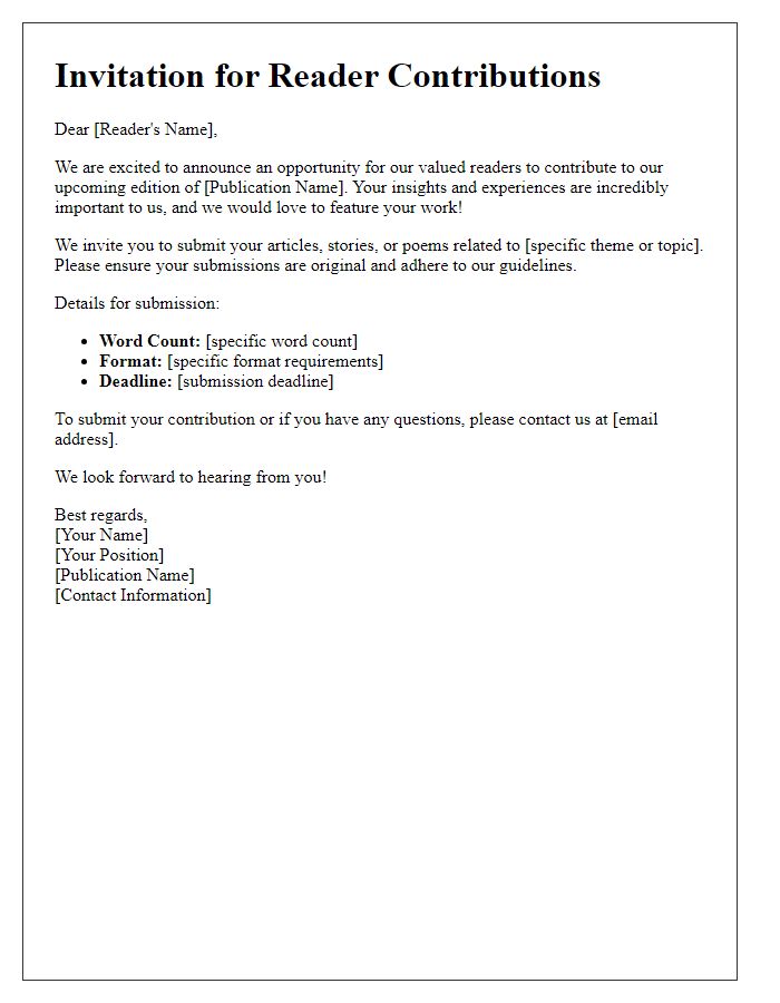 Letter template of invitation for reader contributions.