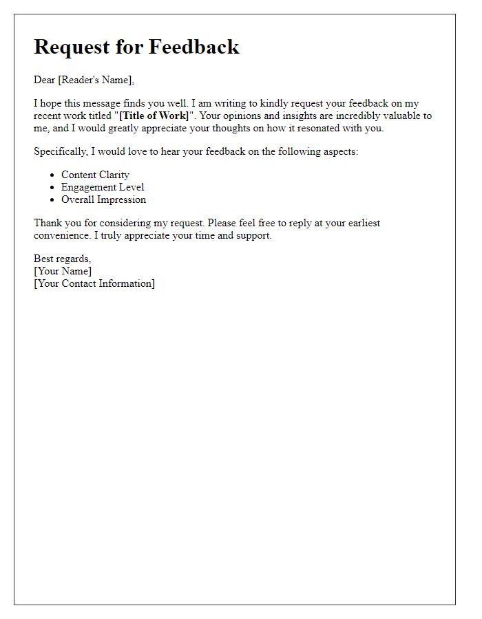 Letter template of request for reader feedback.