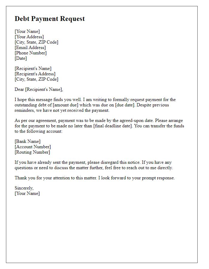 Letter template of formal debt payment request