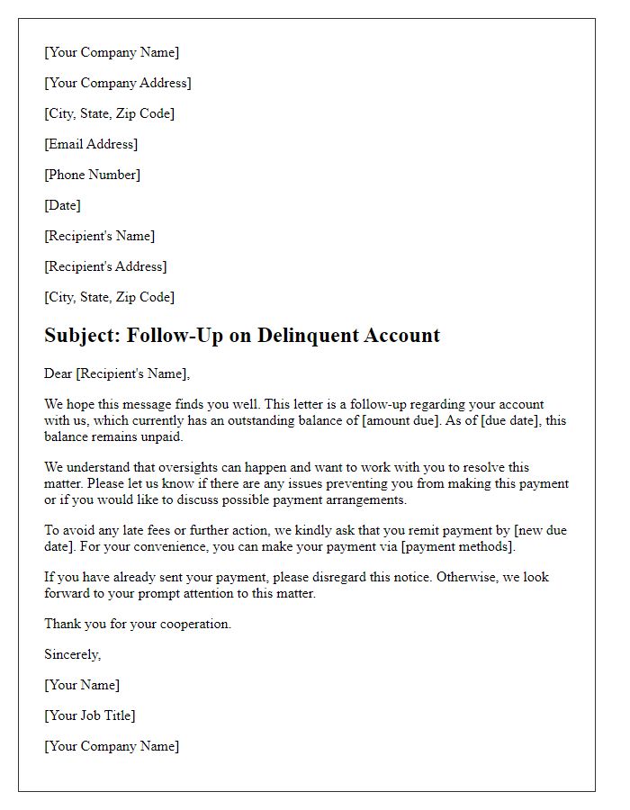 Letter template of follow-up on delinquent account