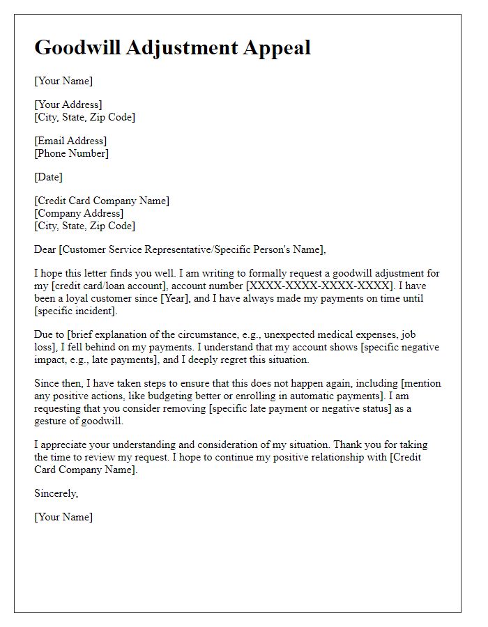 Letter template of goodwill adjustment appeal