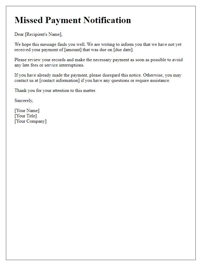 Letter template of missed payment notification