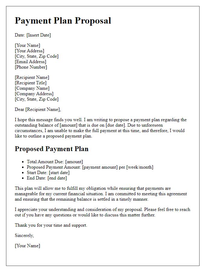 Letter template of payment plan proposal