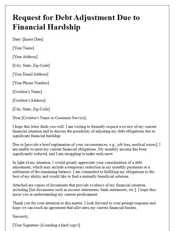 Letter template of financial hardship debt adjustment