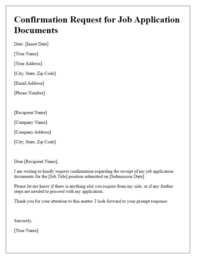 Letter template of confirmation request for job application documents