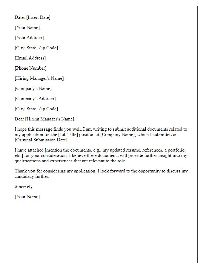 Letter template of submission of additional documents for job application