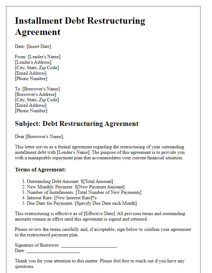 Letter template of installment debt restructuring agreement