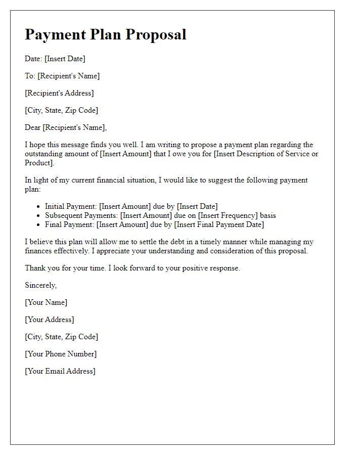 Letter template of payment plan proposal