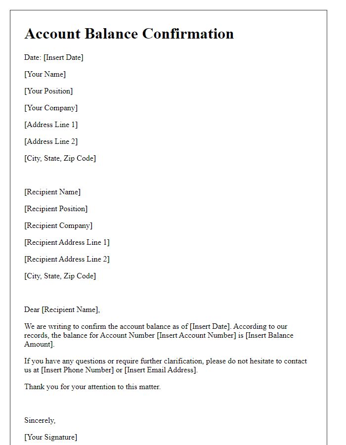 Letter template of Account Balance Confirmation Letter