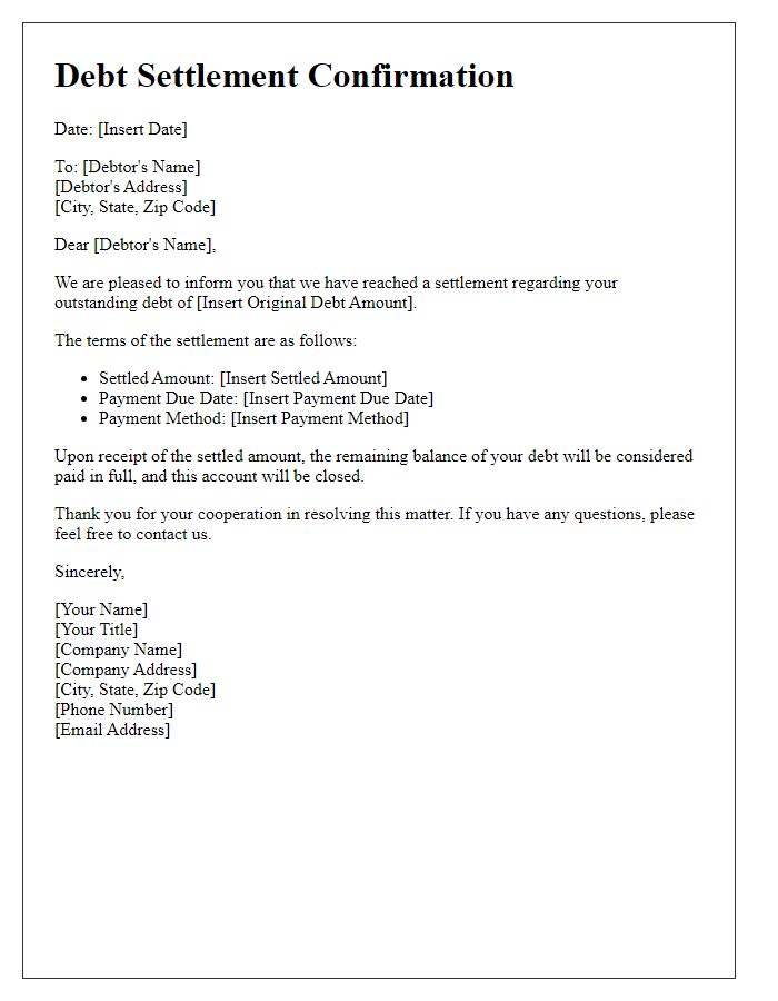 Letter template of Debt Settlement Confirmation