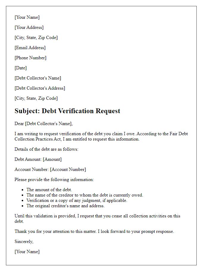 Letter template of debt verification request