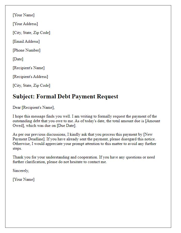 Letter template of formal debt payment request