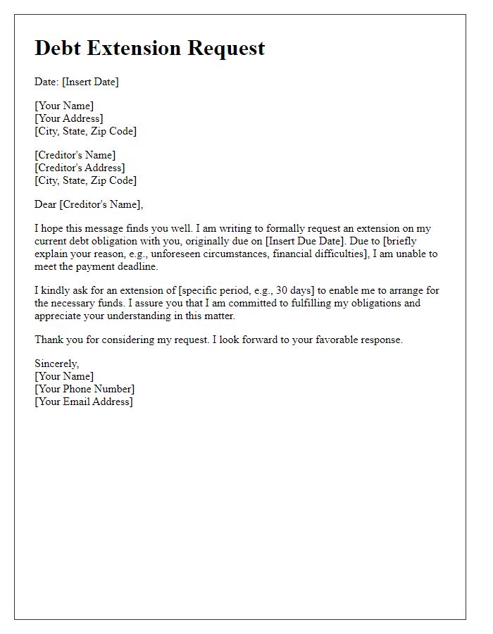 Letter template of simple debt extension request