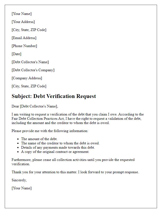 Letter template of debt verification request.