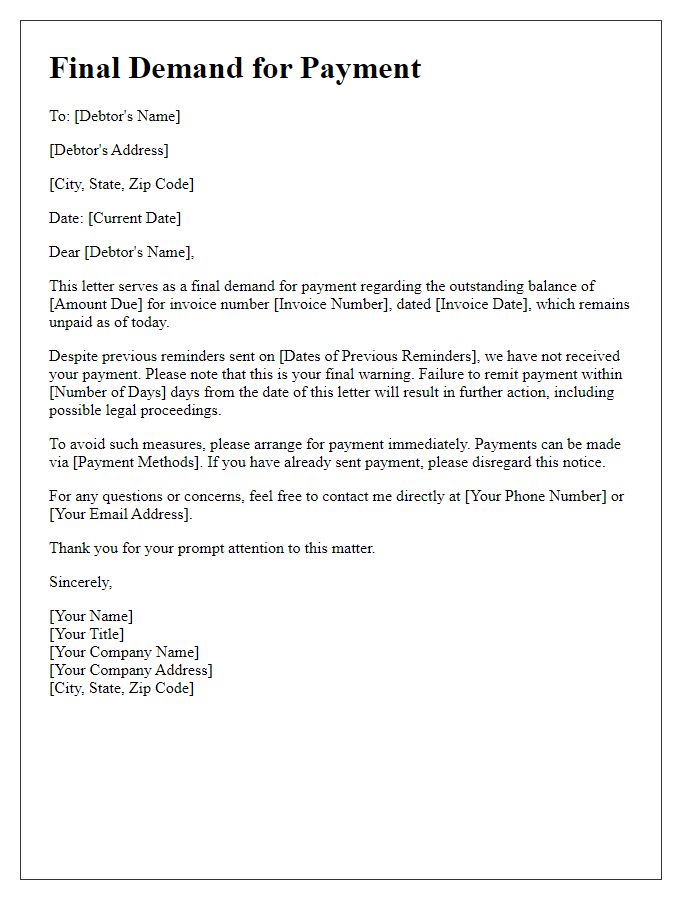 Letter template of final demand for payment.