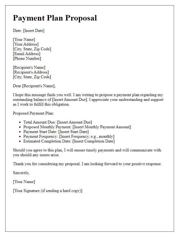 Letter template of payment plan proposal.