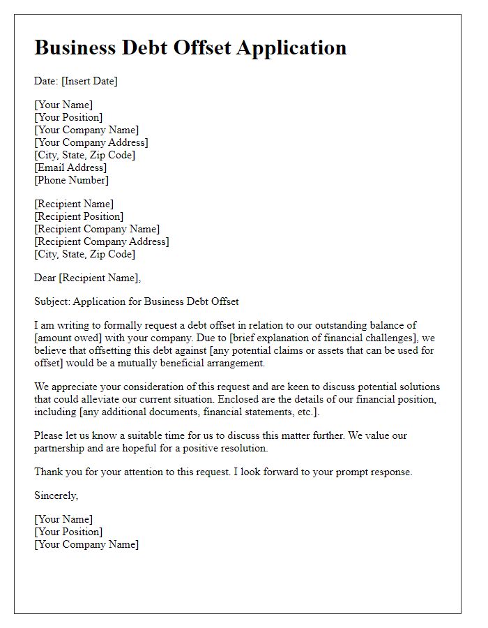 Letter template of business debt offset application