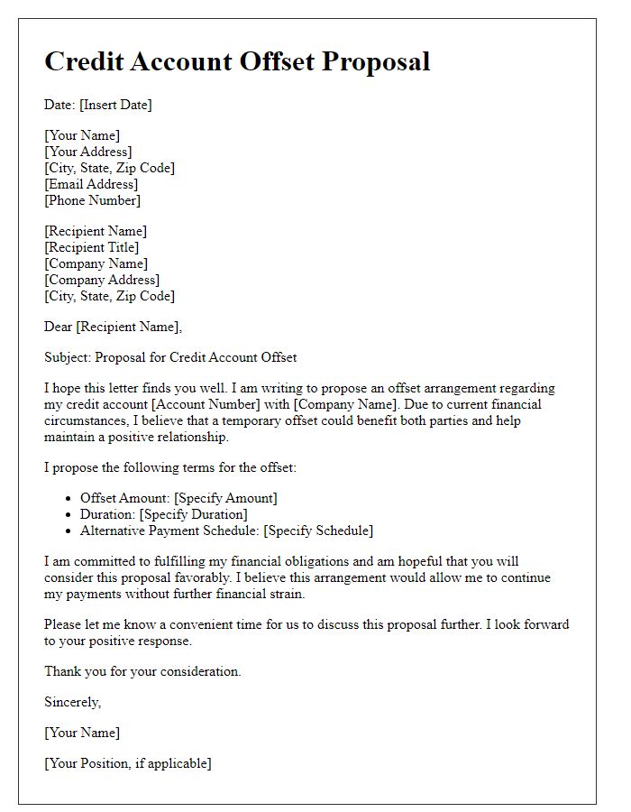 Letter template of credit account offset proposal