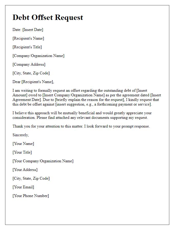 Letter template of formal debt offset request