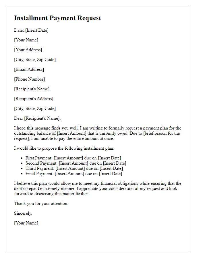 Letter template of installment payment request