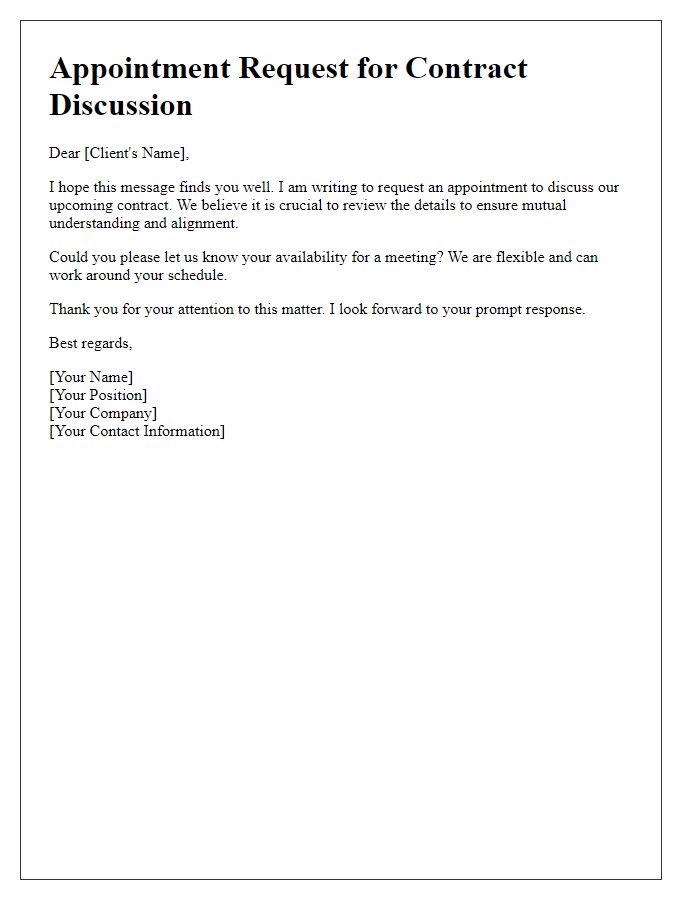 Letter template of Client Appointment Request for Contract Discussion