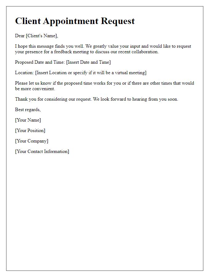 Letter template of Client Appointment Request for Feedback Meeting