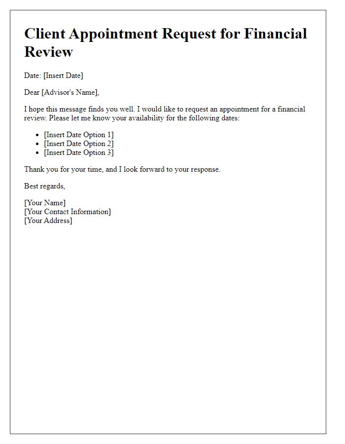 Letter template of Client Appointment Request for Financial Review