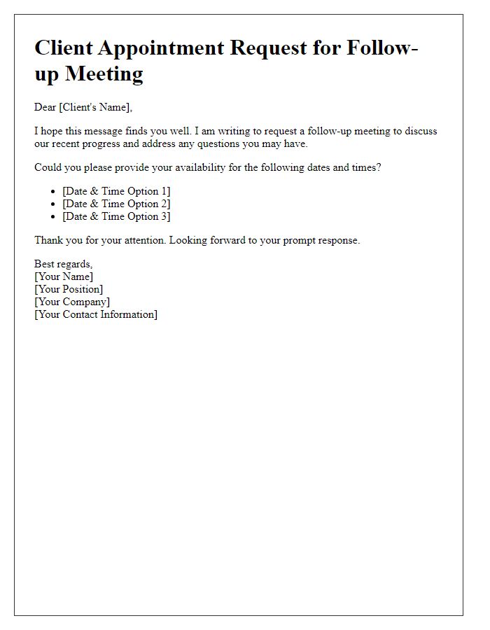 Letter template of Client Appointment Request for Follow-up Meeting