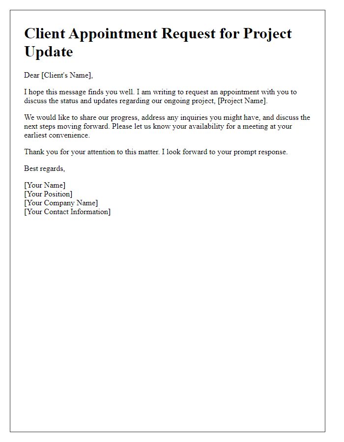 Letter template of Client Appointment Request for Project Update