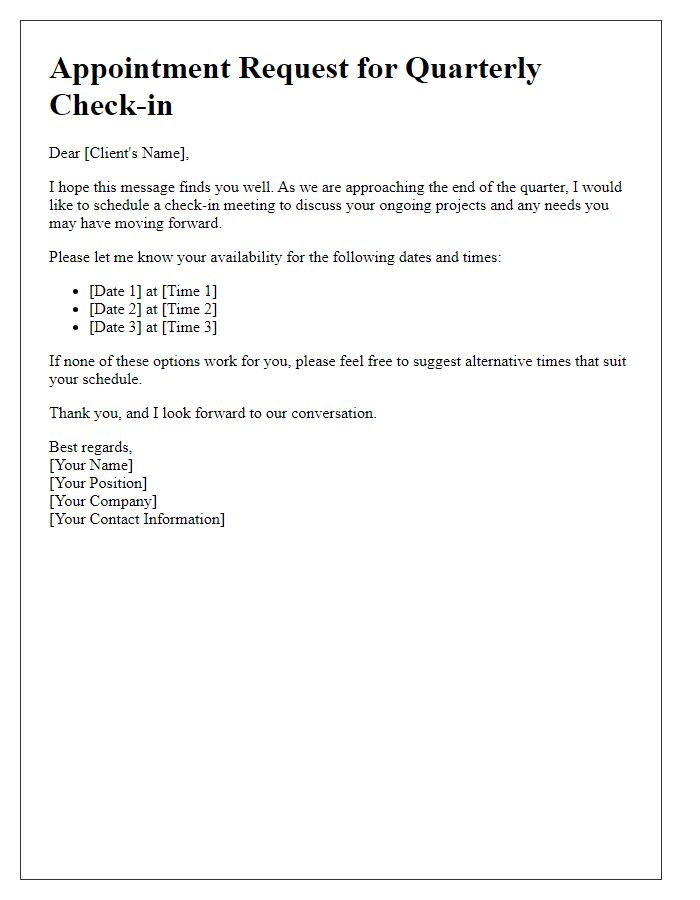 Letter template of Client Appointment Request for Quarterly Check-in