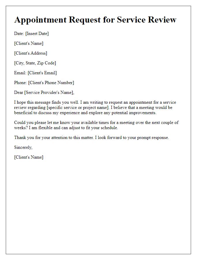 Letter template of Client Appointment Request for Service Review