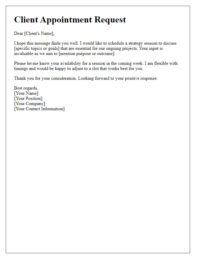 Letter template of Client Appointment Request for Strategy Session